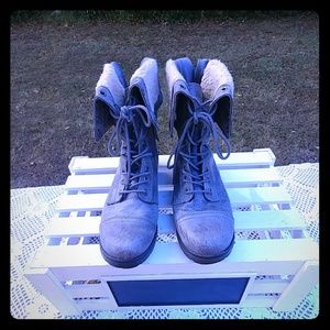 Gray combat boots